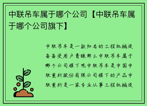 中联吊车属于哪个公司【中联吊车属于哪个公司旗下】