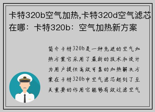 卡特320b空气加热,卡特320d空气滤芯在哪：卡特320b：空气加热新方案