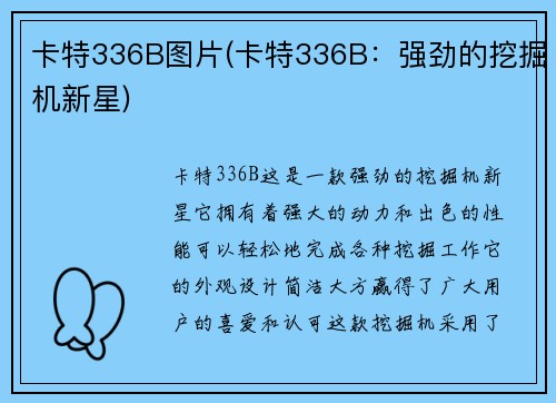 卡特336B图片(卡特336B：强劲的挖掘机新星)